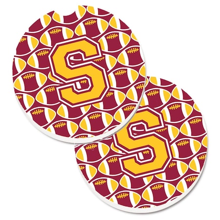 Carolines Treasures Letter S Football Maroon and Gold Set of 2 Cup Holder Car Coaster CJ1081-SCARC